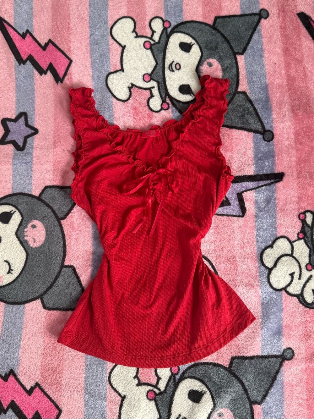 Red John Galt (Brandy Melville) tank top with ruffles and bow detail